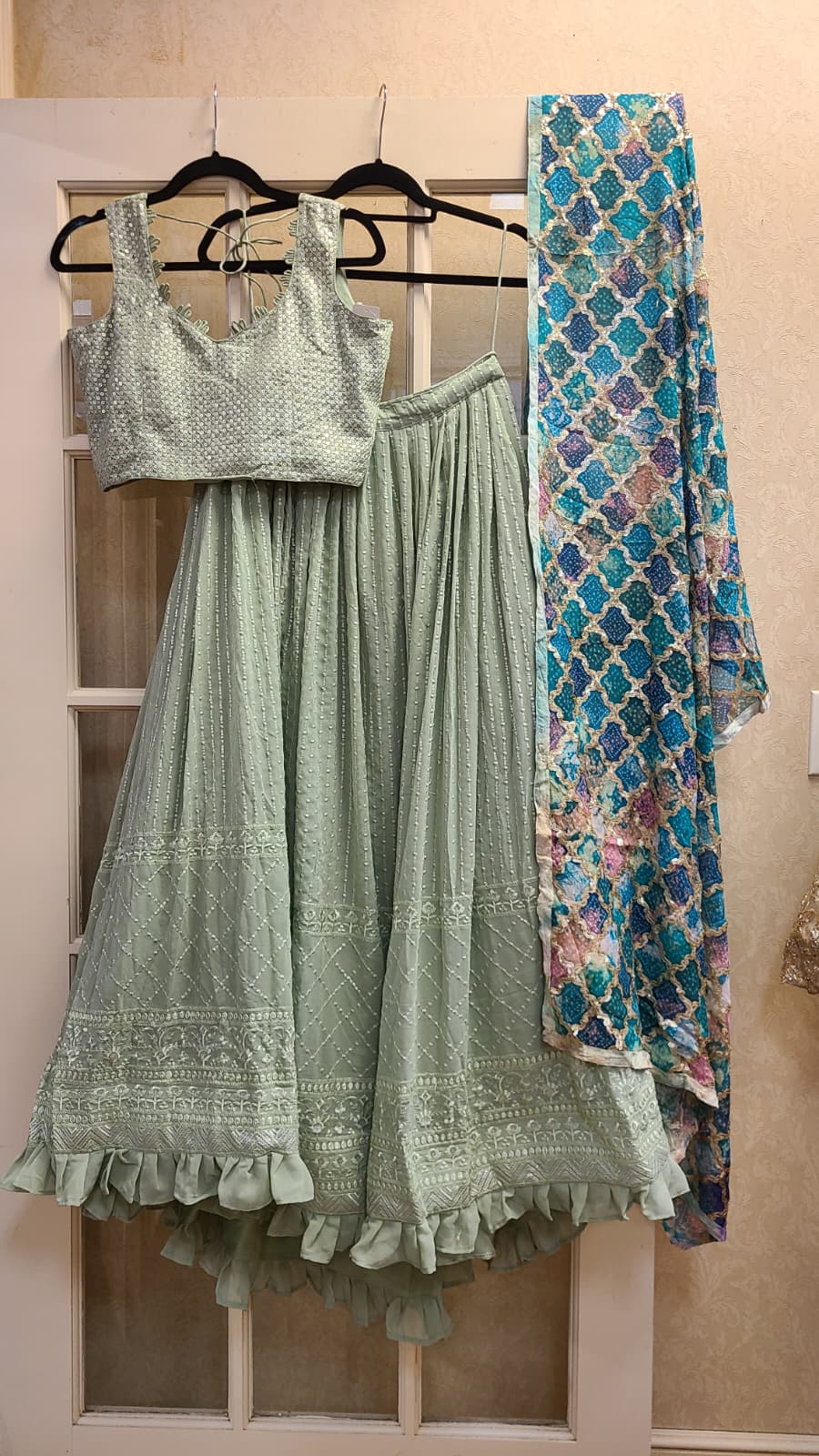 Mint Lucknowi Chikankari Lehenga Set