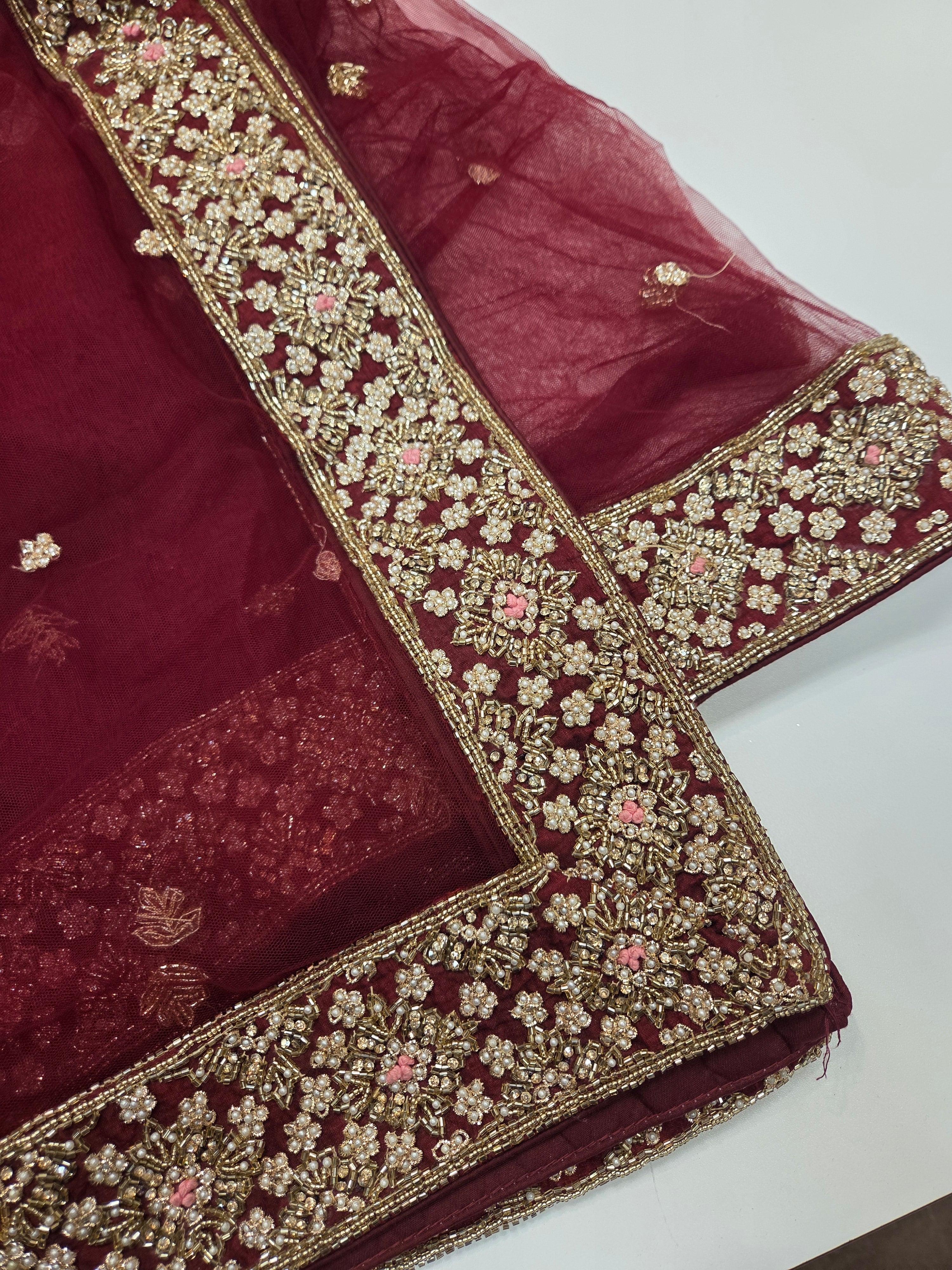 Maroon Gold Bridal Lehenga Set