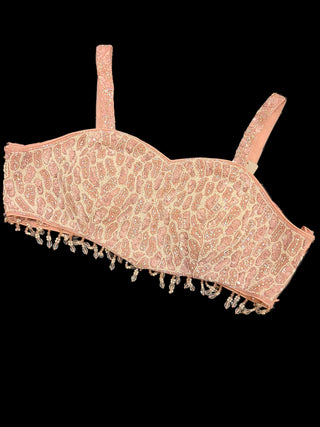 Peach Embroidered Pre-Draped Saree Gown