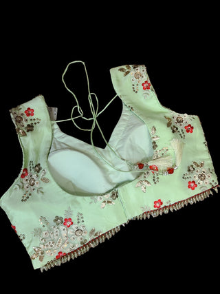 Mint Green Floral Embroidered Bridal Lehenga Set