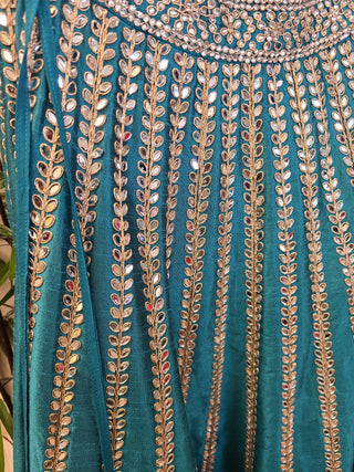 Teal Silver Embroidered Bridal Lehenga Set