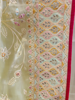 Elegant Sage Green Embellished Saree with Floral Embroidery