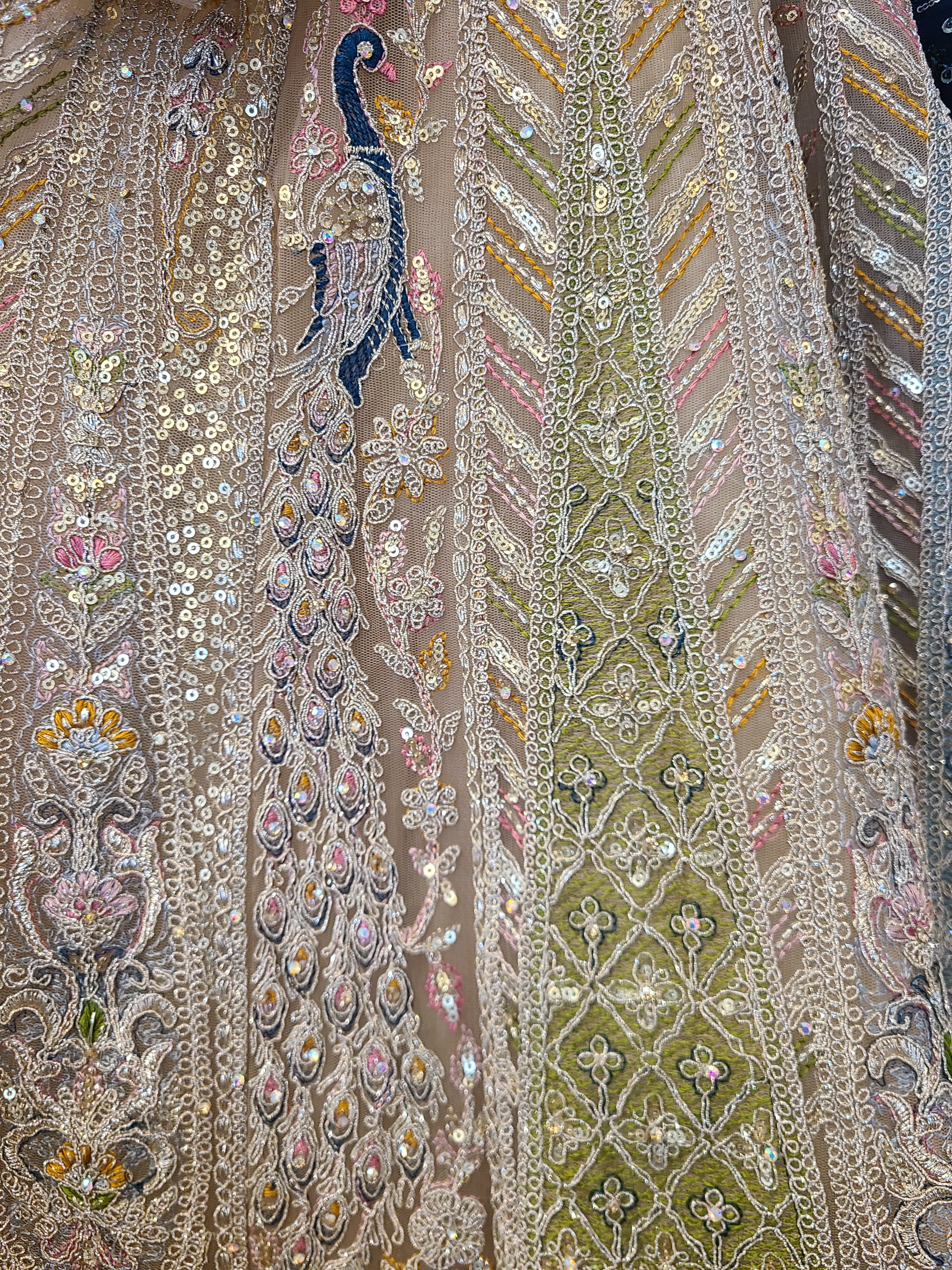 Champagne Peacock Net Lehenga - Luxe Bridal Collection