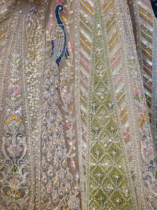 Champagne Peacock Net Lehenga - Luxe Bridal Collection