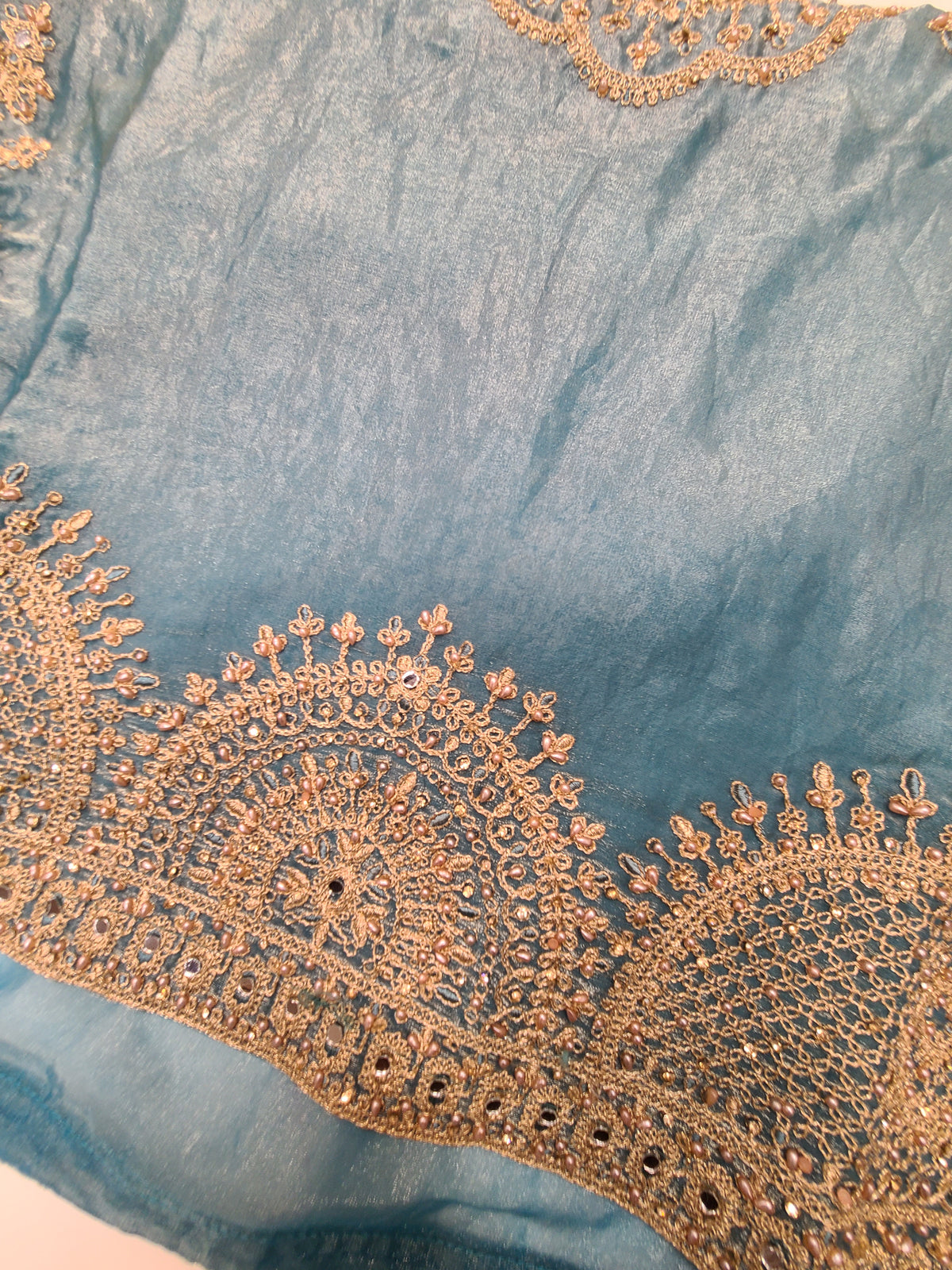 Teal Gold Evening Lehenga