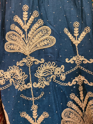 Navy Blue Embroidered Silk Lehenga Choli with Gold Detailing