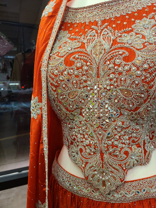 Burnt Orange Corsette Blouse Lehenga