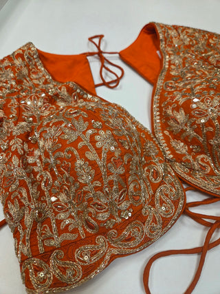Orange Benarasi Floral Jaal Lehenga