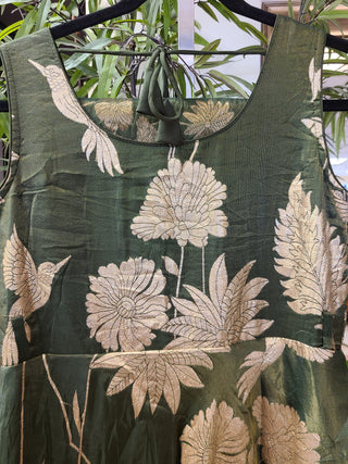 Forest Green Banarasi Floral Gown