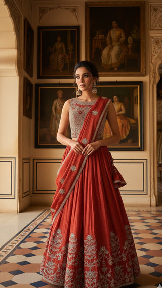 Burnt Orange Corsette Blouse Lehenga