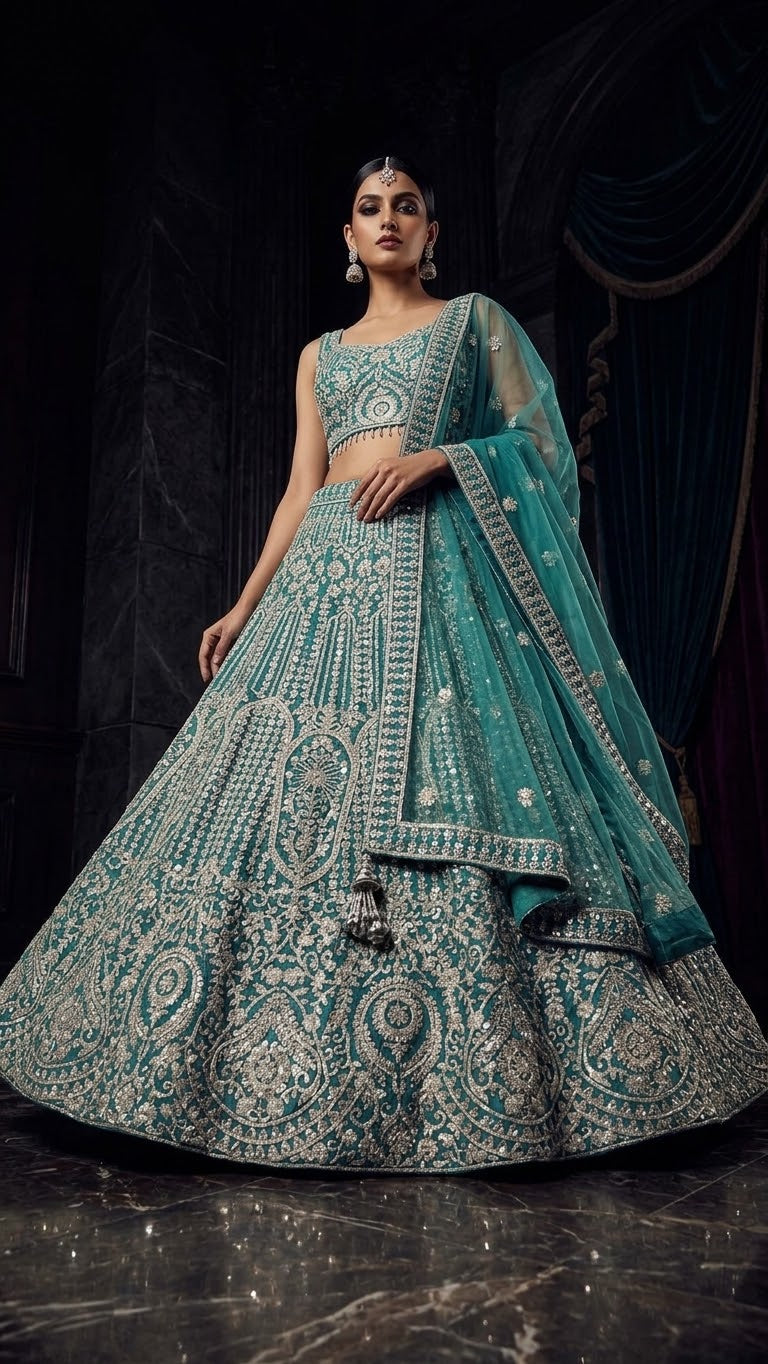 Teal Lehenga Set