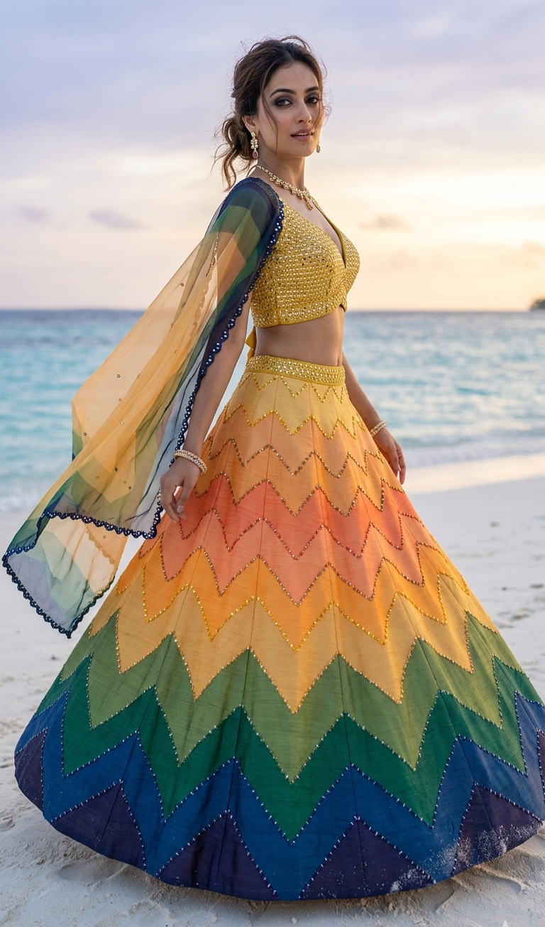 Multicolour Chevron Ombre Lehenga Set