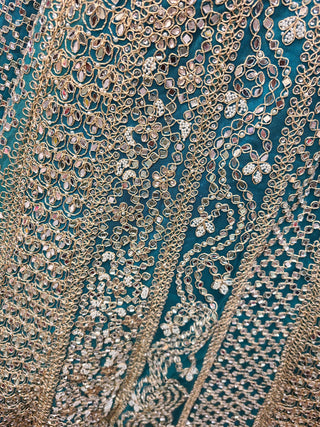 Turquoise Mirror work Lehenga