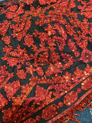 Red Black Sequin Embroidered Bridal Lehenga Set