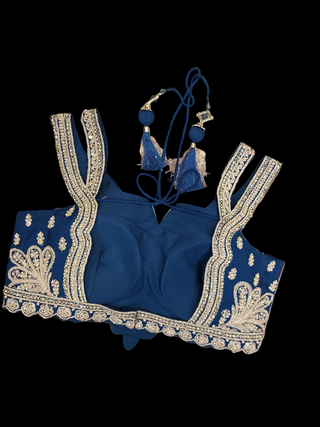 Navy Blue Embroidered Silk Lehenga Choli with Gold Detailing