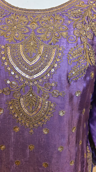 Purple Golden Embroidered Sharara Set