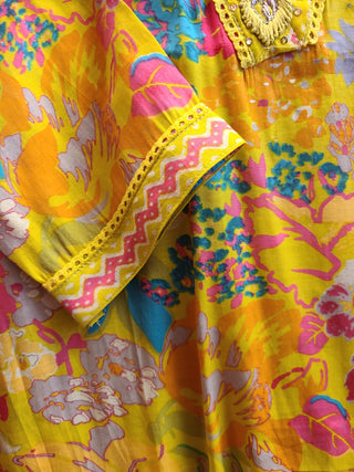 Mustard Yellow Floral Print Salwar Suit with Dupatta