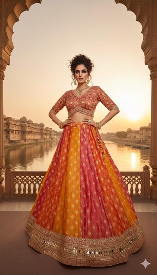 Sunset Orange & Red Benarasi Lehenga Choli