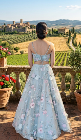 Powder Blue Floral Lehenga Set