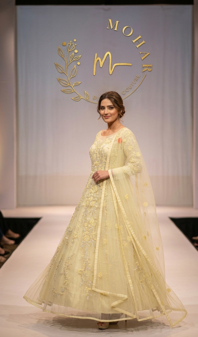 Ivory Embroidered Anarkali Set