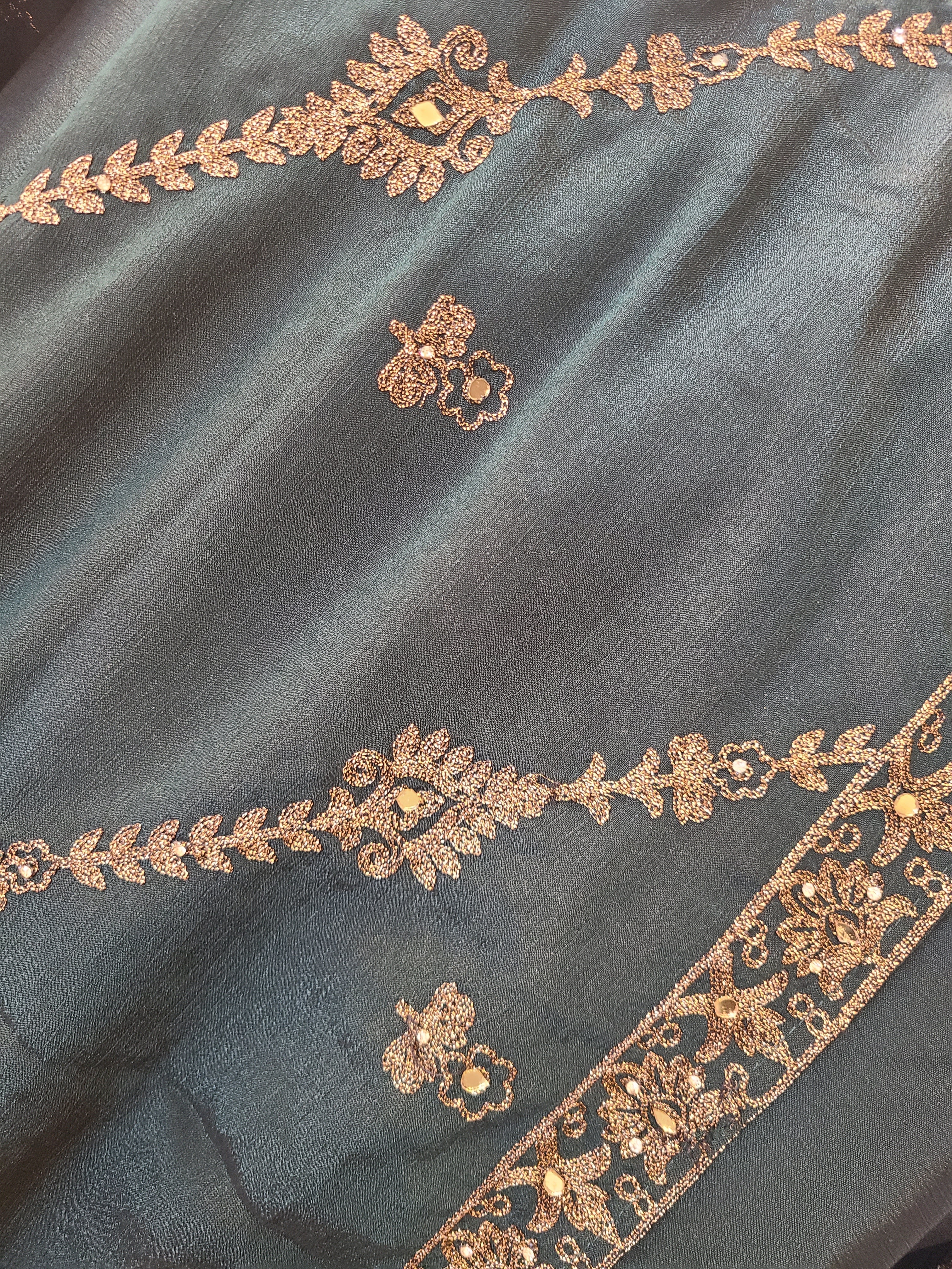 Emerald Green Gold Embroidered Sharara Set with Dupatta