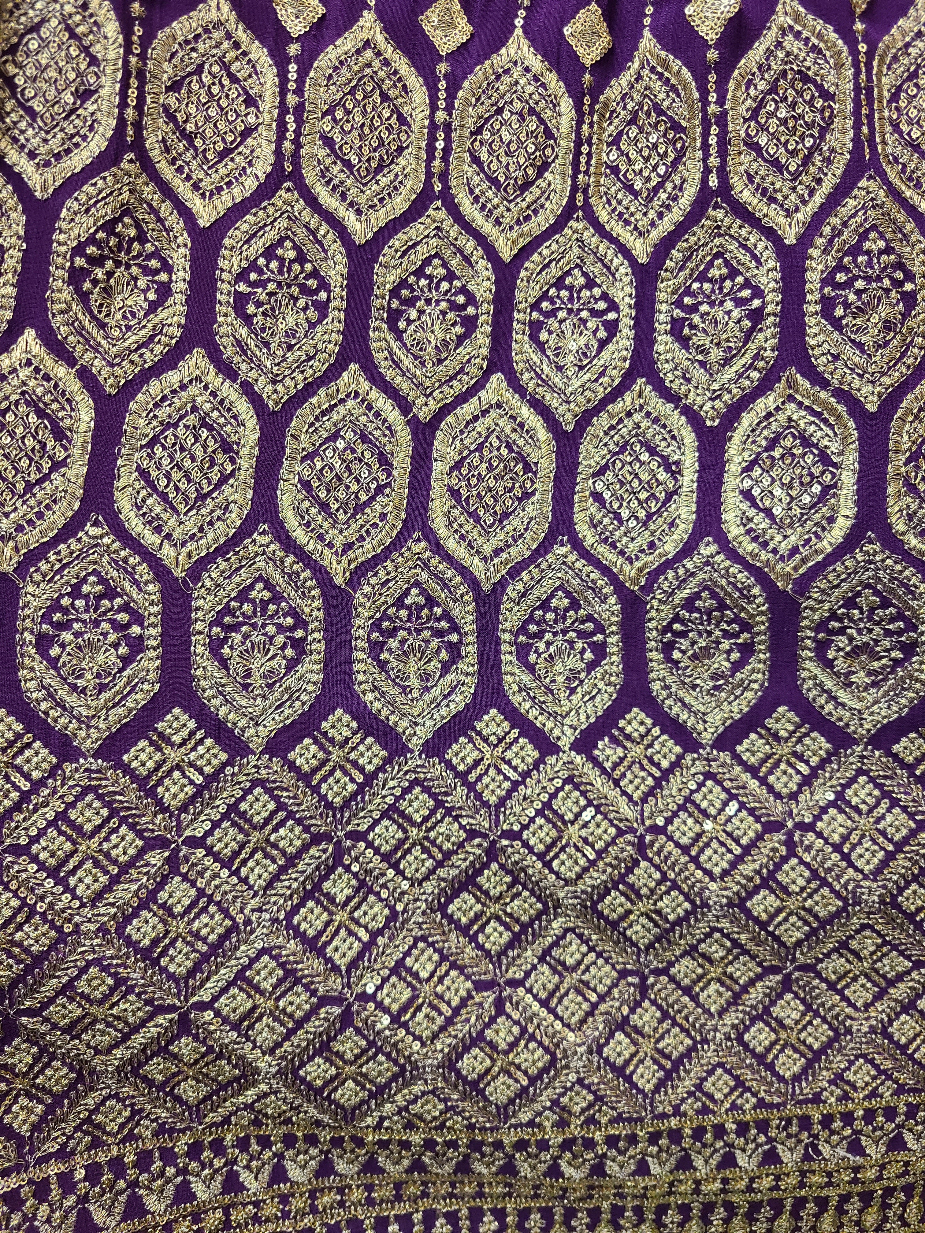 Purple Gold Embroidered Bridal Lehenga Set