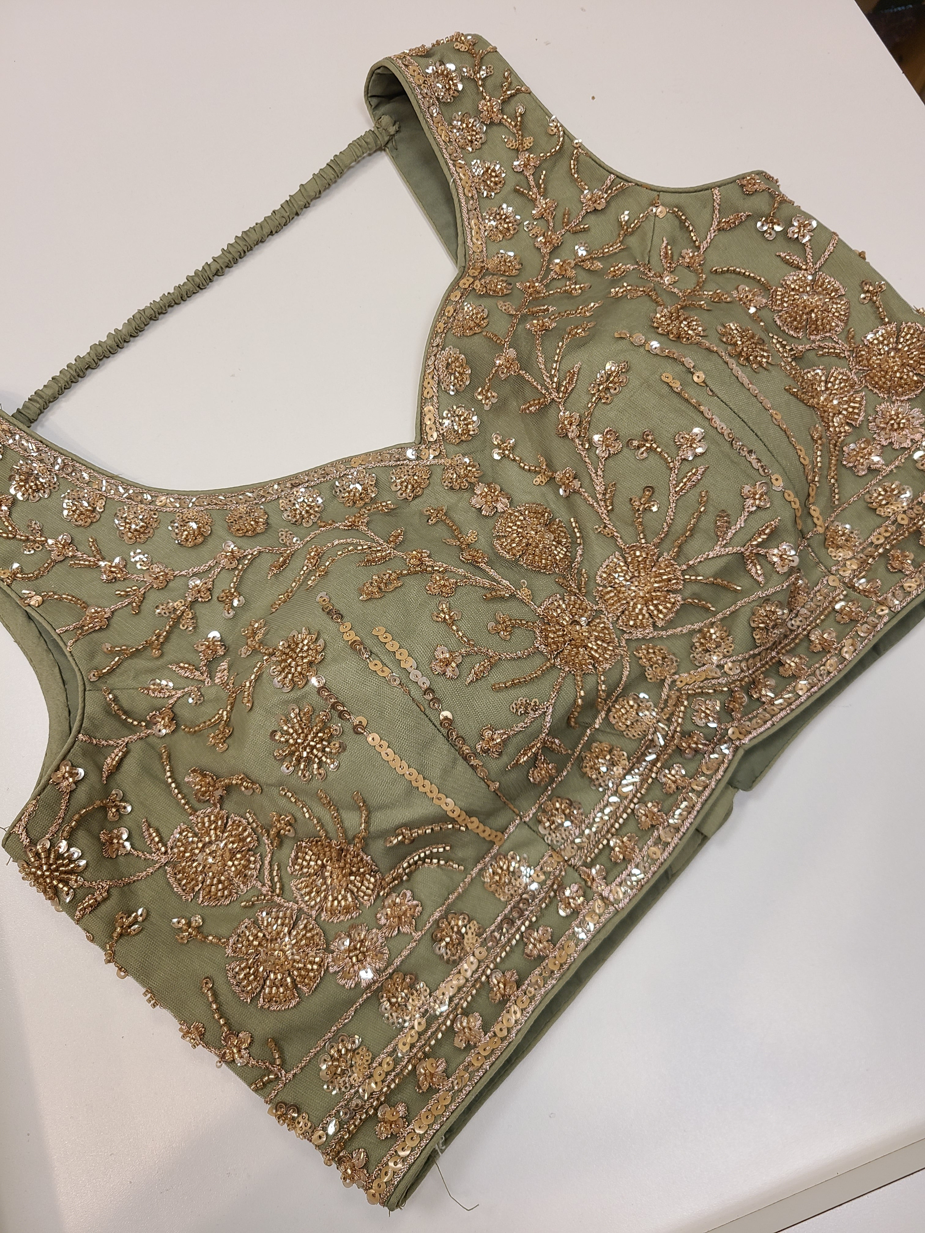Olive Green Embroidered Bridal Lehenga Set