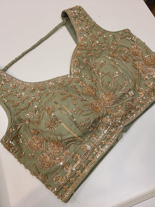 Olive Green Embroidered Bridal Lehenga Set