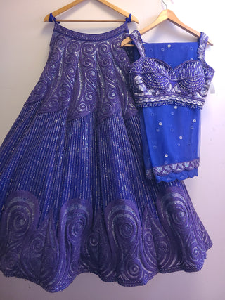 Ink blue wave reception lehenga