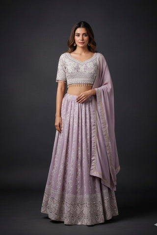 Lavendar Luknowi Crop Top Skirt