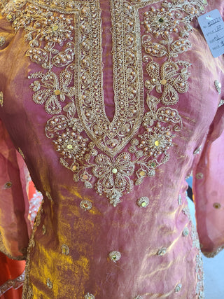 Gajree Pink Embroidered Sharara Suit