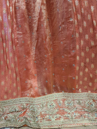 Peach Banarasi Silk Lehenga Set