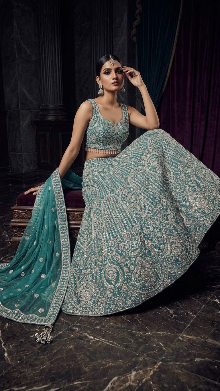 Teal Lehenga Set