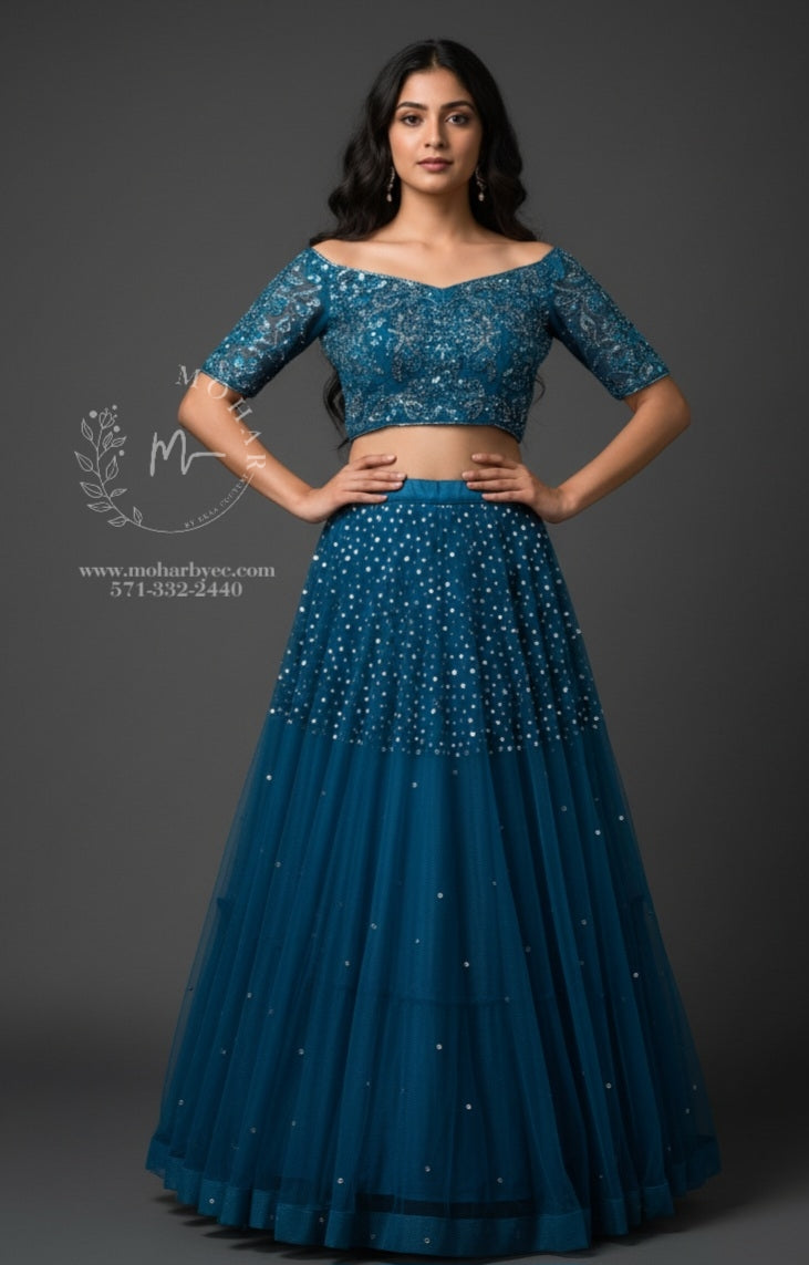 Navy Blue Embellished Lehenga Choli Set