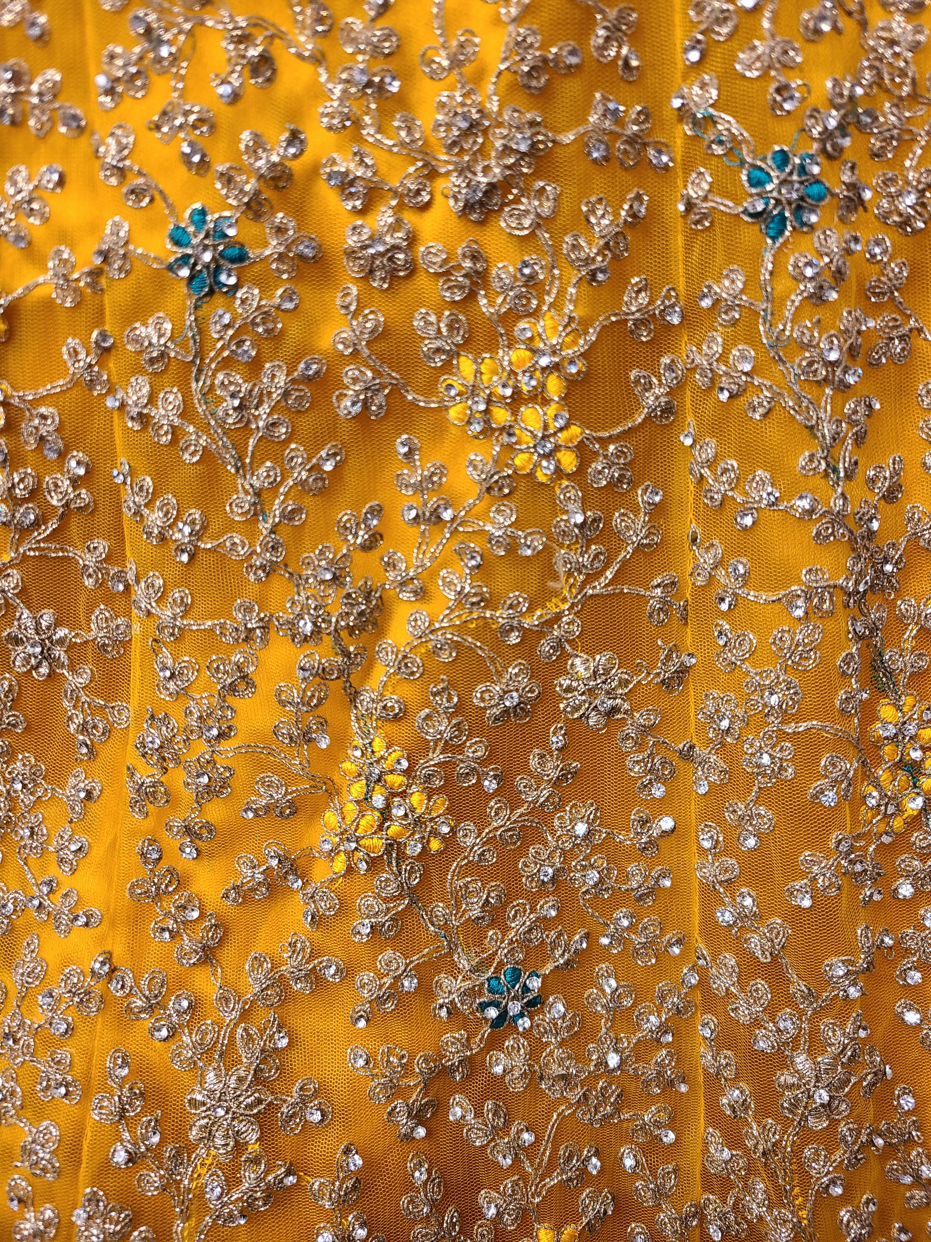 Mustard Yellow Silver Embroidered Anarkali Gown