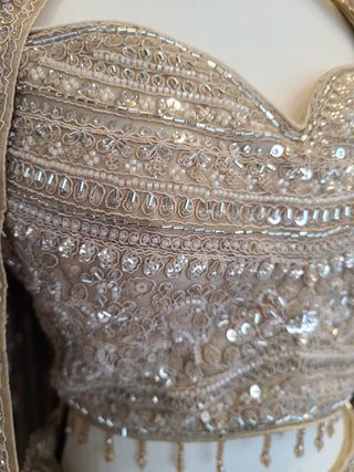 Champagne Gold Embroidered Lehenga Choli with Sleeves - Luxury Bridal Collection