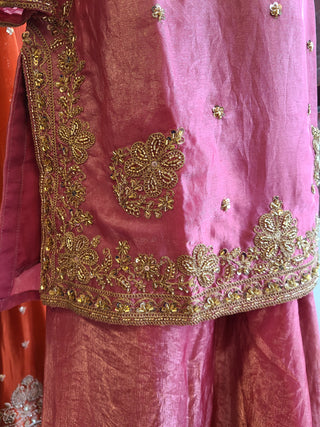Fuchsia Pink Embroidered Silk Sharara Suit Set