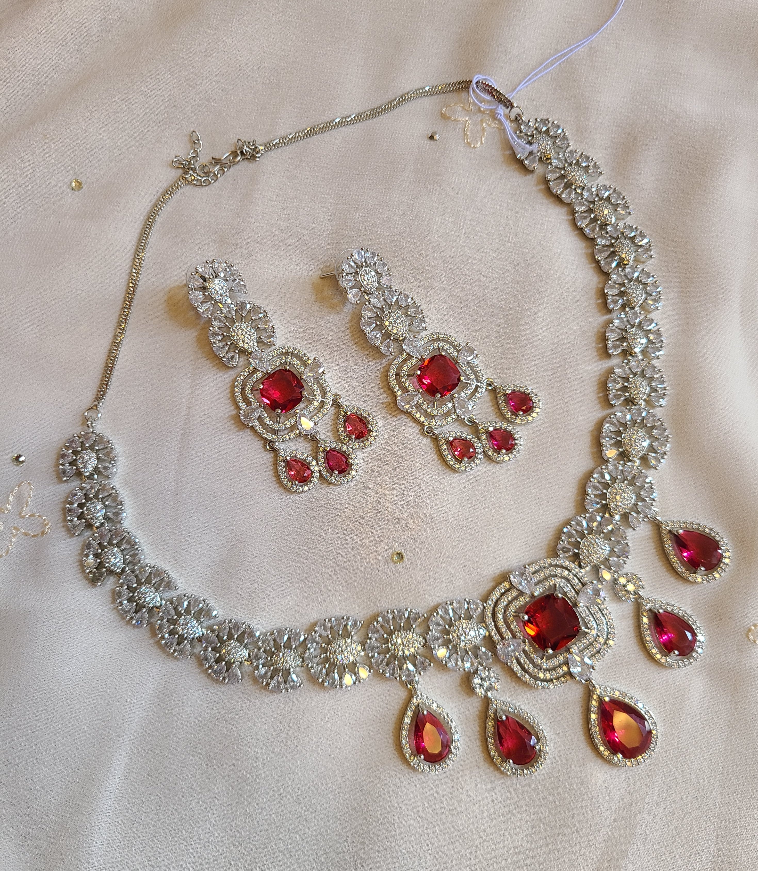 Statement Red CZ Necklace Set