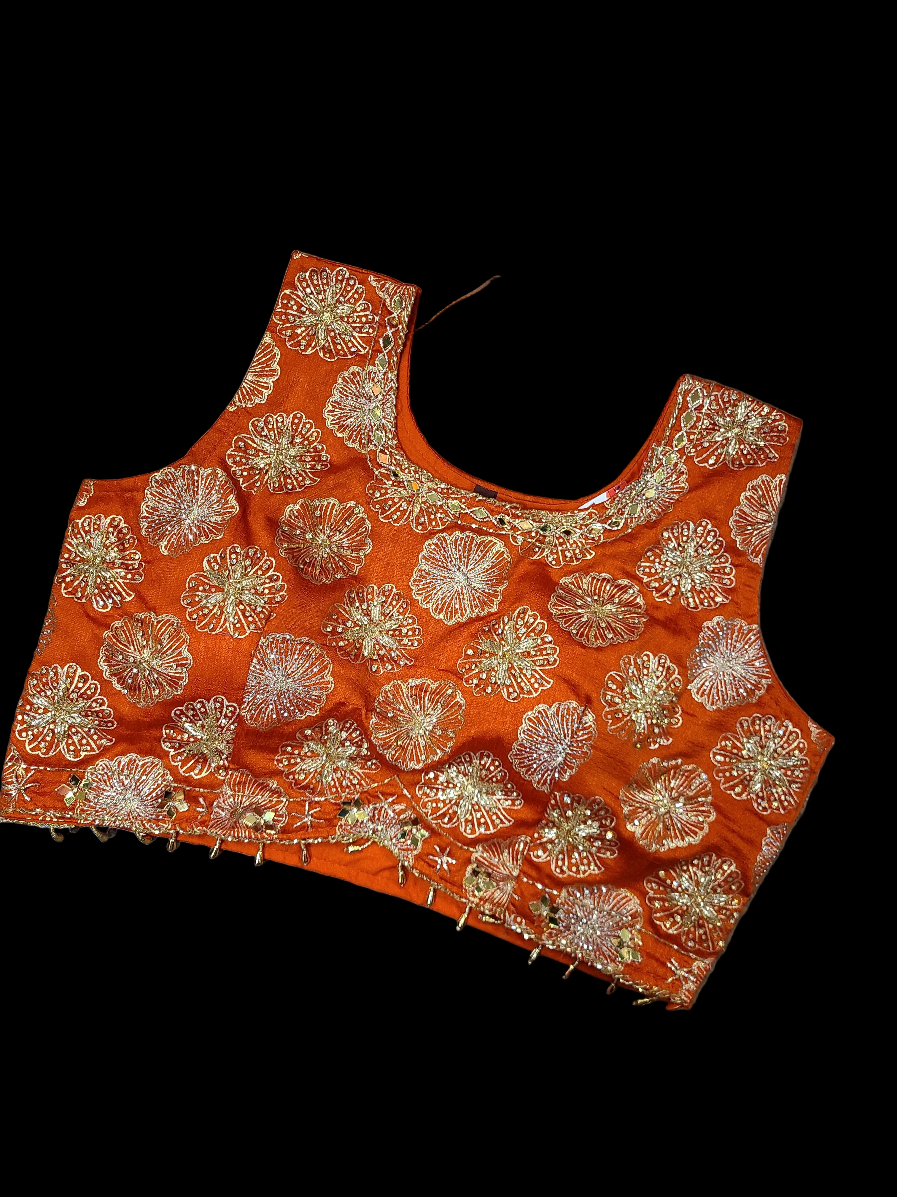 Orange and Gold Floral Silk Lehenga