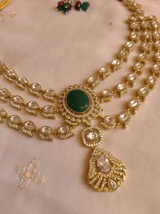 Luxury Bridal Polki Necklace Set with Emerald Stones