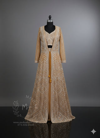 Beige-Mustard-Gold Floor-Length Gown