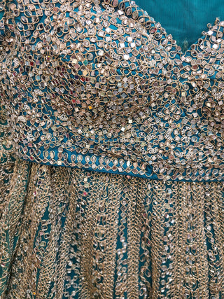 Turquoise Mirror work Lehenga
