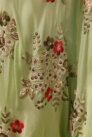 Mint Green Floral Embroidered Bridal Lehenga Set