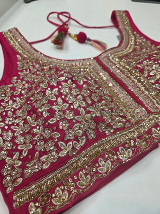 Bandhani Lehenga Set in Rani Pink & Mustard