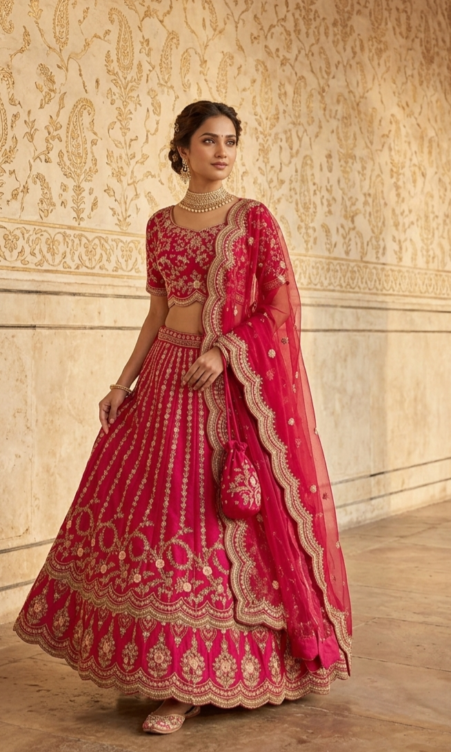 Kiara Red Zardosi Bridal Lehenga