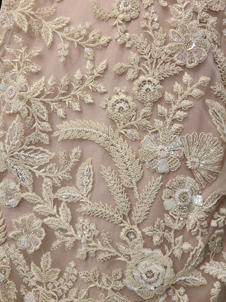 Embroidered Sharara Set with Halter Neckline - Champagne & Black