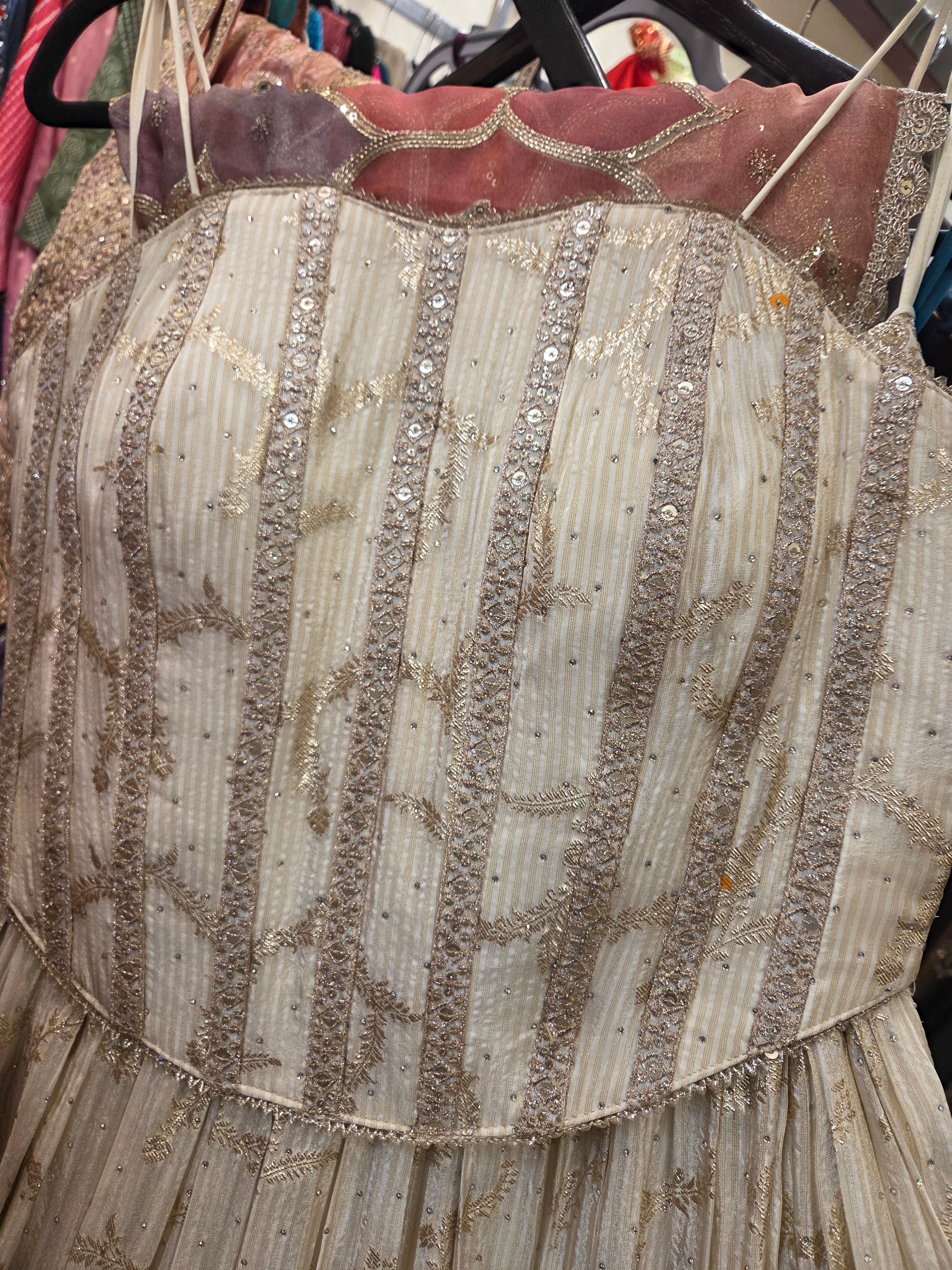 Off White Benarasi Silk Lehenga with Corset Blouse