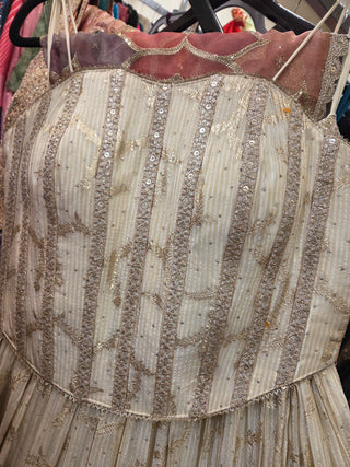 Off White Benarasi Silk Lehenga with Corset Blouse