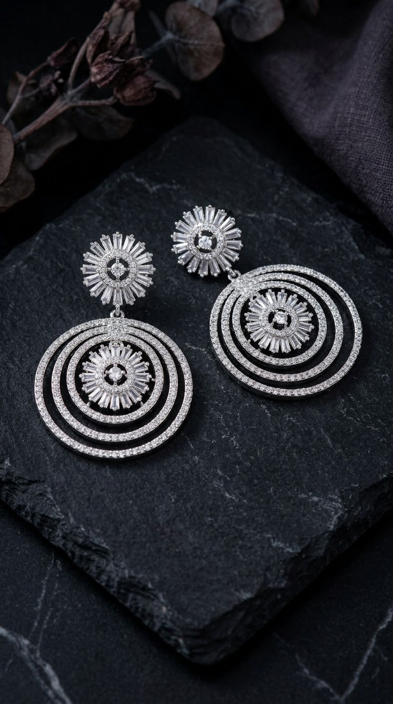 Silver-Tone Sunburst Circle Drop Earrings