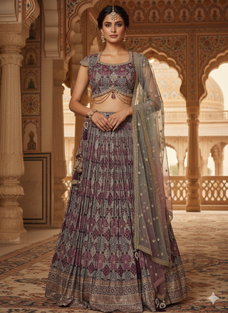 Fall printed georgette lehenga
